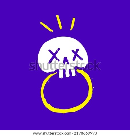 Ring with skull head cartoon, illustration for t-shirt, sticker, or apparel merchandise. With modern pop and retro style.