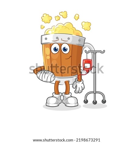 the beer mug sick in IV illustration. character vector