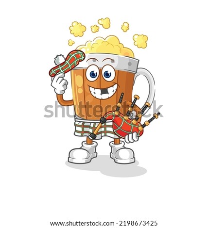 the beer mug scottish with bagpipes vector. cartoon character