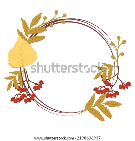 frame made of birch leaves and branches and rowan leaves