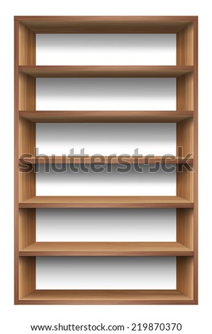Blank wooden bookshelf. vector