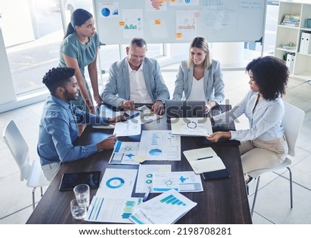 Marketing paperwork planning, business teamwork and branding meeting of diversity collaboration, data research and kpi revenue sales. Office employees documents, strategy management and stats reports Royalty-Free Stock Photo #2198708281