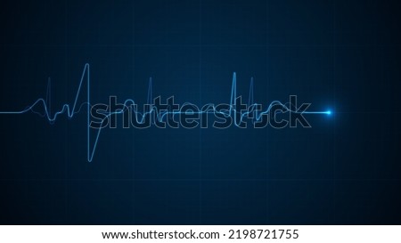 Emergency ekg monitoring. Blue glowing neon heart pulse. Heart beat. Electrocardiogram Royalty-Free Stock Photo #2198721755