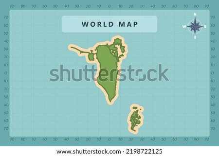 Bahrain Map - World Map International vector template High detailed with green and cream color isolated on blue background including Compass Rose icon - Vector illustration eps 10