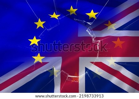 Glass cracked against montage of EU flag and Great britain flag