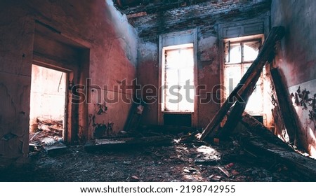 Abandoned haunted manor. Dark dirty grunge and creepy atmosphere Royalty-Free Stock Photo #2198742955