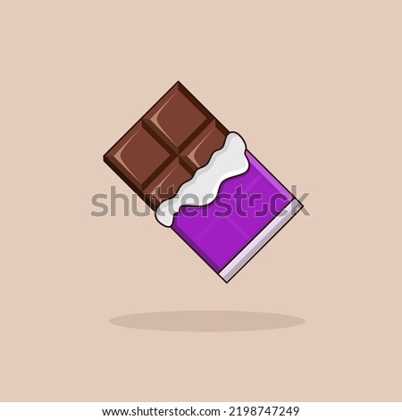 Chocolate bar in opened purple wrapped and foil isolated, dessert, vector illustration in flat style
