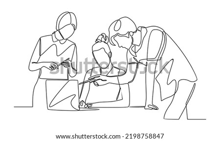 Continuous line drawing of group of business people having discussion Royalty-Free Stock Photo #2198758847