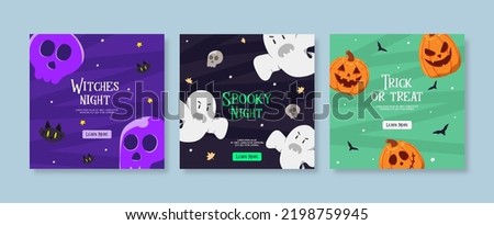 Playful Flat Halloween social media Post template set