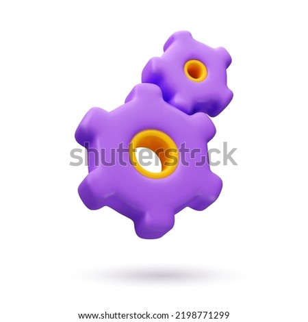 Vector 3d gear icon. Teamwork concept. Technical support illustration, isolated on white background. Cartoon realistic cogwheel Royalty-Free Stock Photo #2198771299