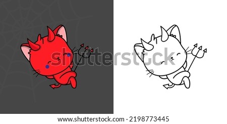 Halloween Kitten Clipart for Coloring Page and Illustration. Adorable Clip Art Halloween Bombay Cat. Cute Vector Illustration of a Kawaii Halloween Animal in Devil Costume.
