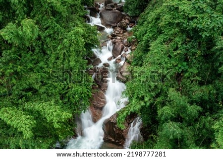 beautiful nature landscape krating waterfall in the rainy season and refreshing greenery forest in the national park of khoa khitchakut chanthaburi province thailand aerial view for background.