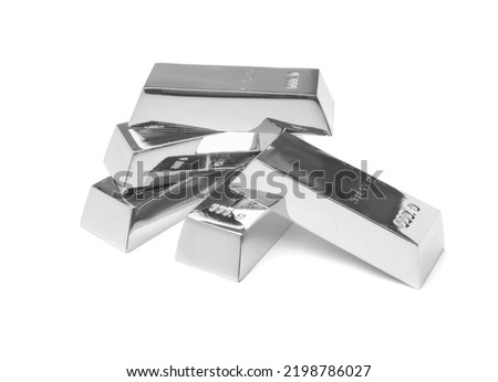 Many shining silver bars isolated on white