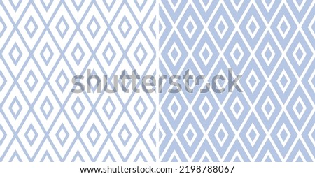 Abstract Seamless Geometric Diamonds Patterns. Blue and White Textures Set. Vector Art.