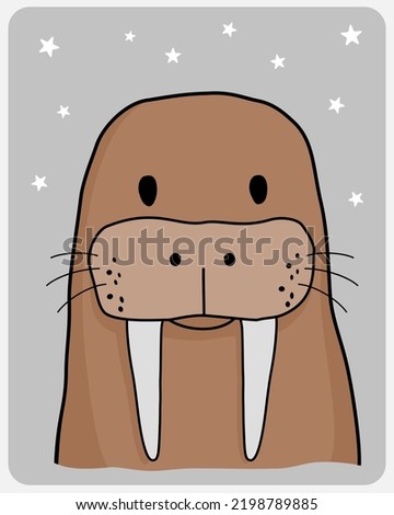 Cartoon of a walrus. cute simple animal in Vector illustration.
