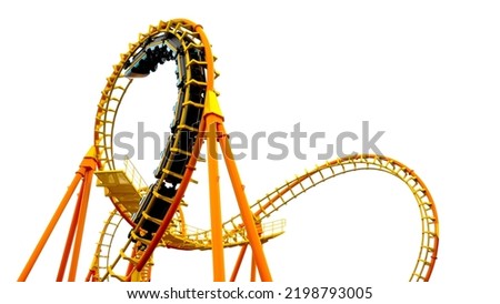 Roller coaster concept is related to business, joy or fear when playing high and fast rides, pieces of steel. Royalty-Free Stock Photo #2198793005