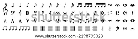 Music notes icon set. Set of musical notes. Black musical note icons. Music elements. Isolated music notes symbols on white background. Simple musical notes signs. Vector illustration Royalty-Free Stock Photo #2198795023