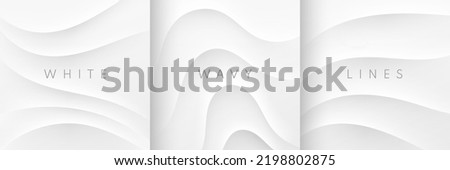 Set of abstract 3D waves ripples pattern on white background. Curve topography contour lines texture with light and shadow. Use for banners, web, brochure, cover, poster, print ad., etc. Vector EPS10.