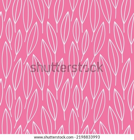 Pink leaves seamless pattern vector. Abstract line floral backdrop illustration. Wallpaper, linear botanical background, fabric, textile, print, wrapping paper or package design.
