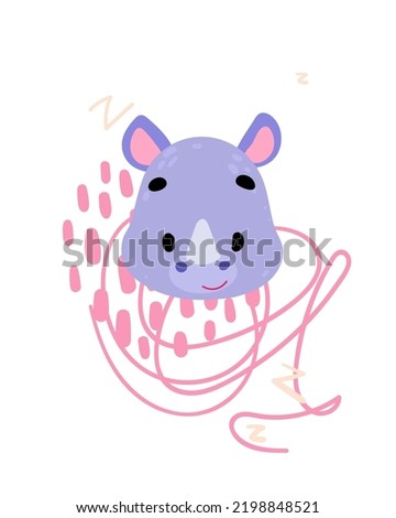 Cute cartoon rhinoceros. Print for baby posters, cards, clothes. Vector cartoon illustration. 