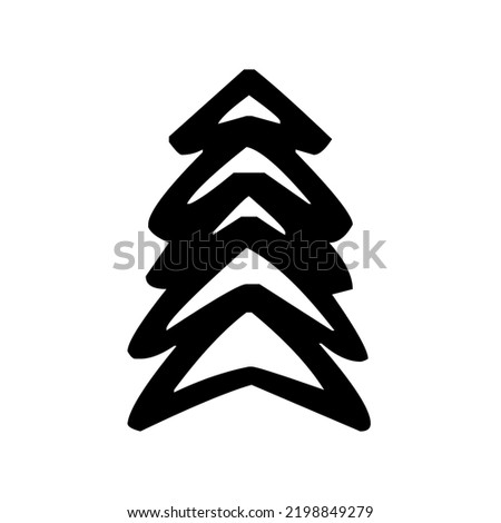 Coniferous tree with crown, conifer, pine, fir, juniper, spruce, nature, graphic, vector, illustration in black color, isolated on white background