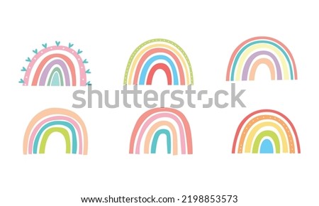 Cute Scandinavian rainbow, tramp style rainbow for decoration. Modern vector design