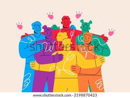 Group of people hug cuddle show unity and bonding. Friendship, support concept. Colorful vector illustration
 Royalty-Free Stock Photo #2198870423