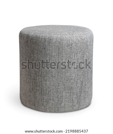 Front view of gray round soft pouffe stool isolated on white Royalty-Free Stock Photo #2198885437