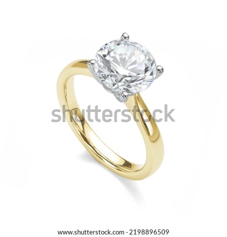 Diamond Ring Yellow Gold Isolated on White Engagement Solitaire Style Ring  Royalty-Free Stock Photo #2198896509