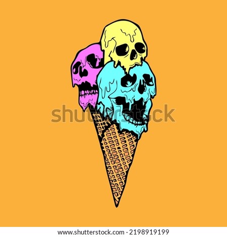 Ice Cream Kills You Illustration, halloween art, ice skull, tasty vanilla, food icon, dessert symbol, bone cold, dead head, sweet design