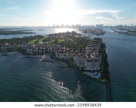 Miami's Fisher Island by drone at sunset in south florida