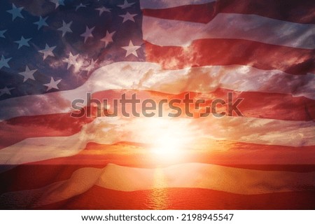 American flag waving in the sunrise. American flag for Memorial Day,4th of July,Labour Day.Independence Day concept.
