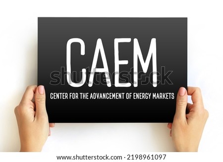 CAEM - Center for the Advancement of Energy Markets acronym text on card, abbreviation concept background