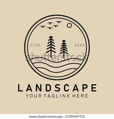 Landscape line art logo, icon and symbol, with emblem vector illustration design