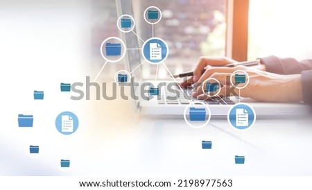 Document Management System or DMS.Consultant information technology (IT) working on laptop.Internet Technology Concept. Automation software to archiving and efficiently manage and information files.