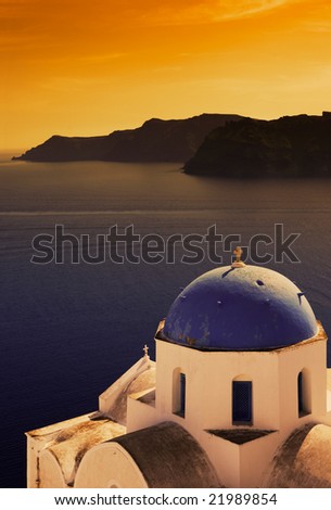 Picture of a Greek Orthodox church on the island of Santorini