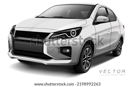 Realistic vector white city car sport transportation on isolated background illustration.