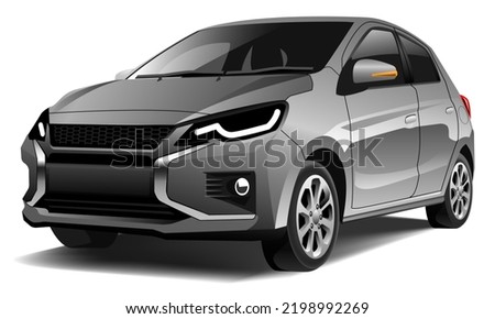 Realistic vector grey city car coupe sport transportation on isolated background illustration.