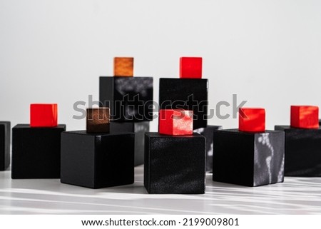 Abstract construction from colorful wooden blocks	