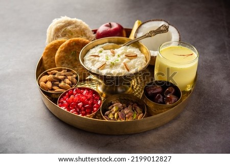 Sargi - Karwa Chauth breakfast menu before starting fasting or upwas on karva chauth, Indian food Royalty-Free Stock Photo #2199012827