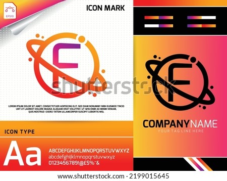 Abstract letter F with space planet logo concept