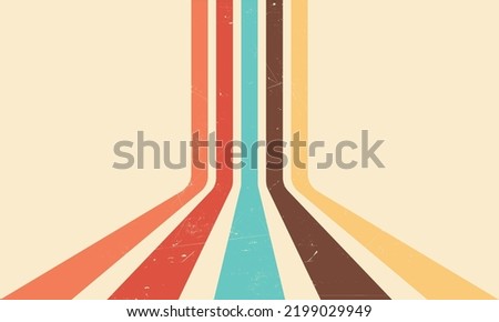 70s retro perspective lines background. Vintage colourful stripes banner, backdrop and wallpaper vector. Royalty-Free Stock Photo #2199029949