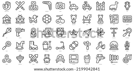Set of simple outline children toys Icons. Thin line art icons pack. Vector illustration Royalty-Free Stock Photo #2199042841