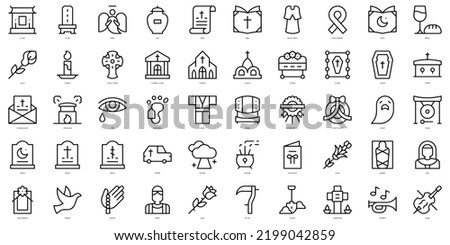 Set of simple outline funeral Icons. Thin line art icons pack. Vector illustration Royalty-Free Stock Photo #2199042859