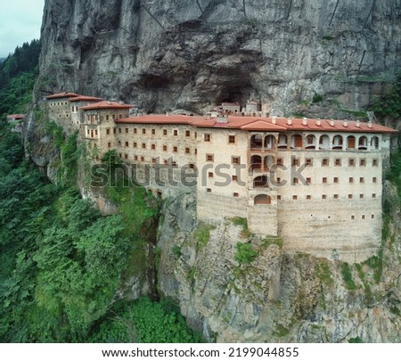 Aerial view of mountain Sumela Monastery in Trabzon Province of Turkey Royalty-Free Stock Photo #2199044855