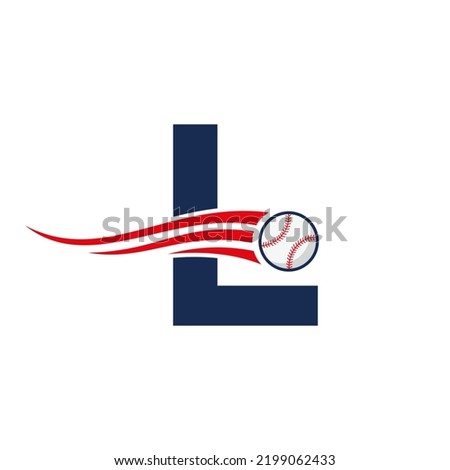 Letter L Baseball Logo Concept With Moving Baseball Icon Vector Template