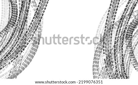 Background with tire wheel marks of cars. Vector illustration Royalty-Free Stock Photo #2199076351