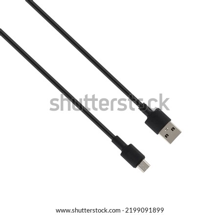 cable with USB and micro USB connector, isolated on white background Royalty-Free Stock Photo #2199091899