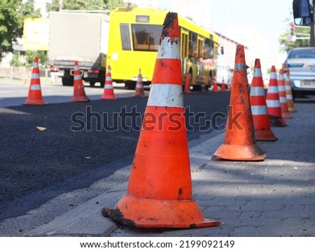 traffic cones on a road city street