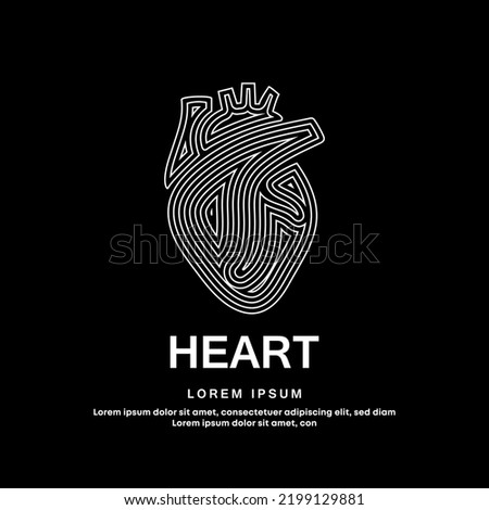 Human heart medical structure. simple line art heart Vector logotype illustration on dark background. Cardiology logo vector template suitable for organization, company, or community. EPS 10 Royalty-Free Stock Photo #2199129881